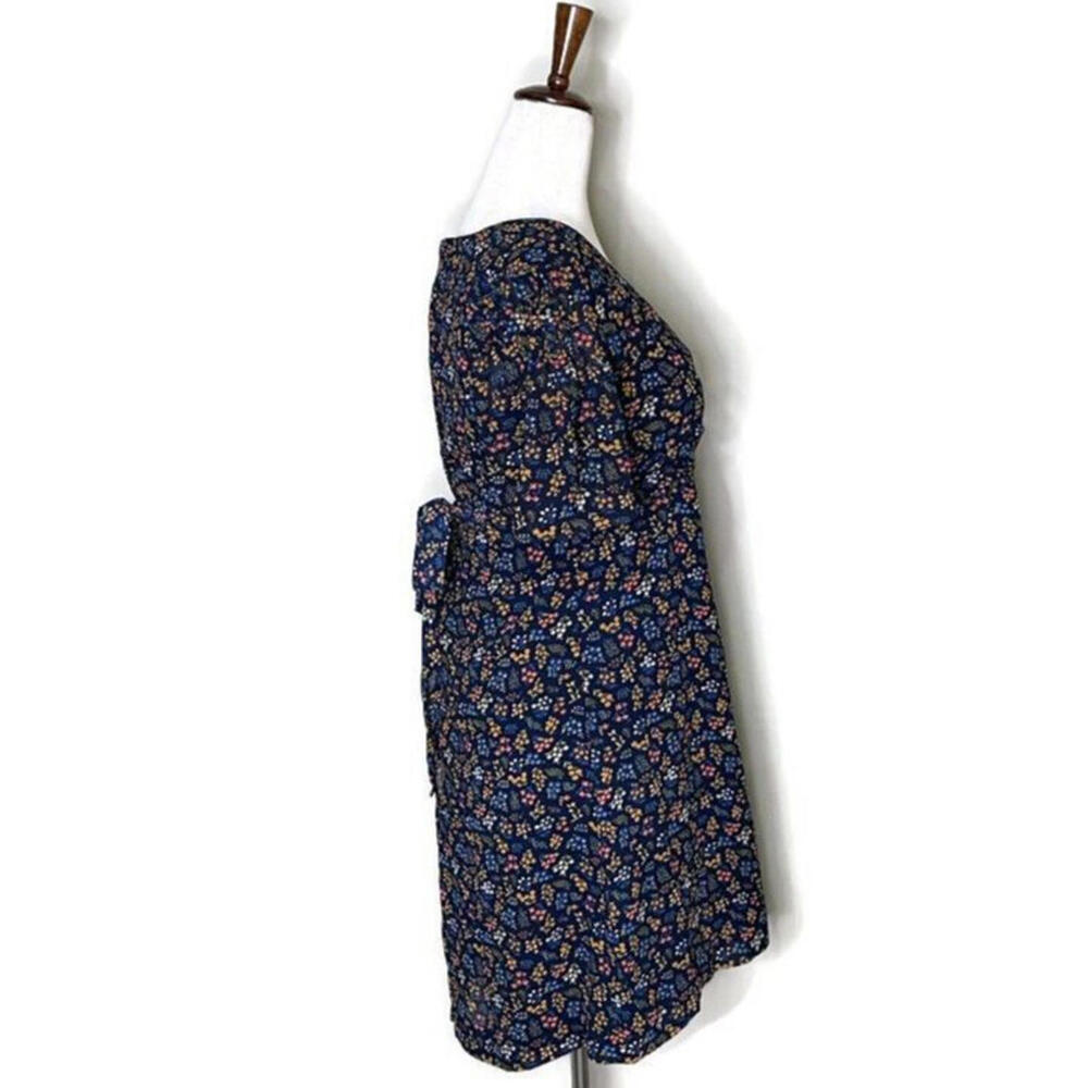 Madewell Cross Front Floral Flutter Sleeve Faux Wrap A Line Tie Dress Blue 4 - Picture 2 of 9